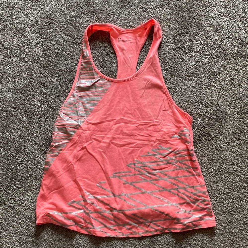 Under Armour HeatGear Pink Racerback Tank Graphic Athletic Top SIZE S